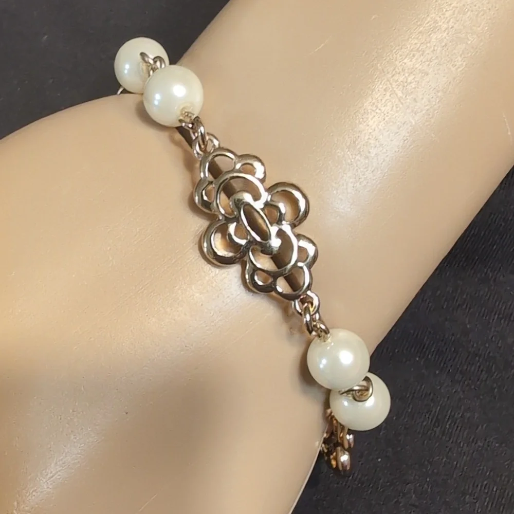 Charter Club Elegant Goldtone Filigree and Faux Pearl Bracelet NWT